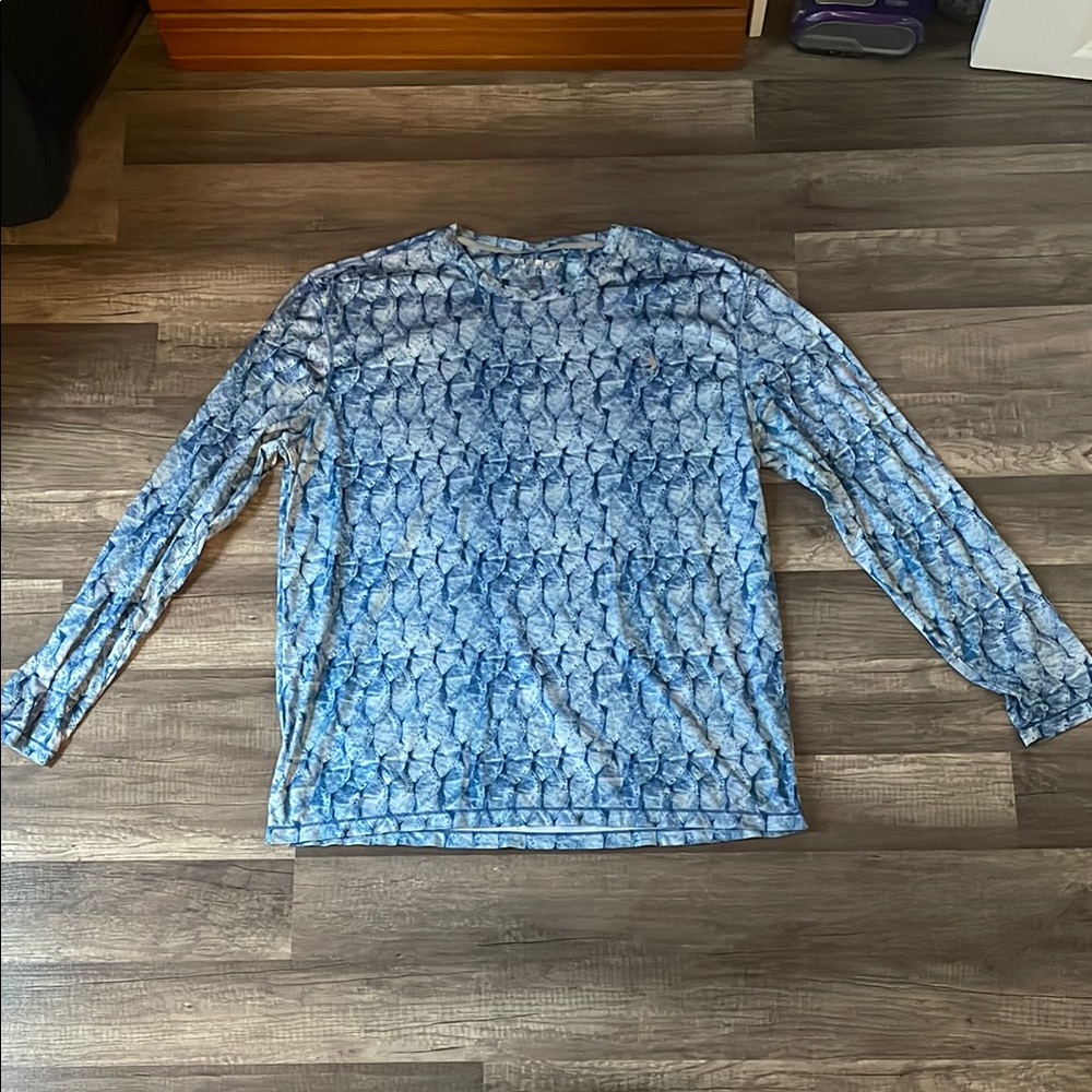 Blue Patterned Men's Fishing Shirt